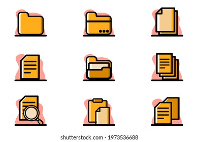 File Document Conceptual Vector Illustration Icon Design Set perfect for website, presentation, application, social media, and more. Icon set design outline color style