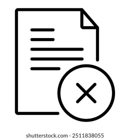 File document with cross vector icon. File has been deleted or cannot be opened symbol. Rejected, reject, report, cancel sign.