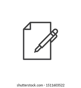 File document edit line icon. linear style sign for mobile concept and web design. Document and pen outline vector icon. Symbol, logo illustration. Vector graphics