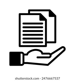 file document and hand icon outline black style. Business and finance icons