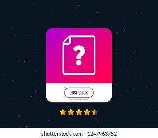 File document help icon. Question mark symbol. Web or internet icon design. Rating stars. Just click button. Vector