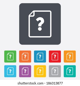 File document help icon. Question mark symbol. Rounded squares 11 buttons. Vector