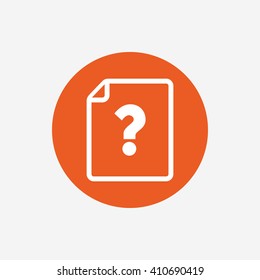 File document help icon. Question mark symbol. Orange circle button with icon. Vector