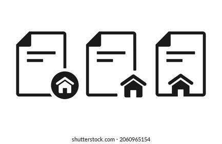 Archivo de documento con el icono de la casa. Contrato inmobiliario. Vector de ilustración