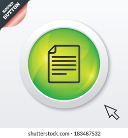 File document icon. Download doc button. Doc file symbol. Green shiny button. Modern UI website button with mouse cursor pointer. Vector