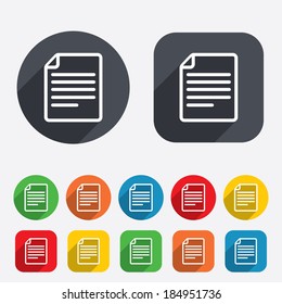 File document icon. Download doc button. Doc file symbol. Circles and rounded squares 12 buttons. Vector