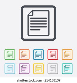 File document icon. Download doc button. Doc file symbol. Round squares buttons with frame. Vector