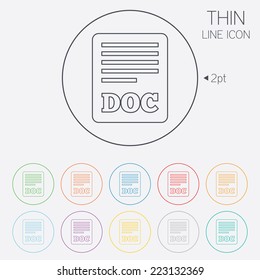 File document icon. Download doc button. Doc file symbol. Thin line circle web icons with outline. Vector
