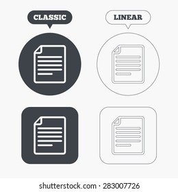File document icon. Download doc button. Doc file symbol. Classic and line web buttons. Circles and squares. Vector