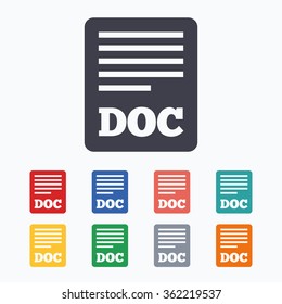 File document icon. Download doc button. Doc file symbol. Colored flat icons on white background.