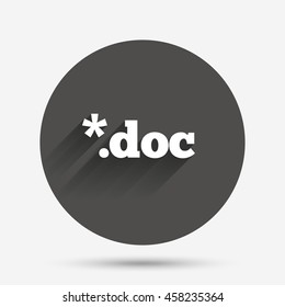 File document icon. Download doc button. Doc file extension symbol. Circle flat button with shadow. Vector