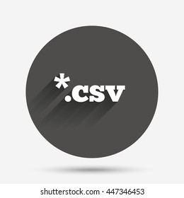 File document icon. Download tabular data file button. CSV file extension symbol. Circle flat button with shadow. Vector