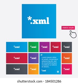 File document icon. Download XML button. XML file extension symbol. Metro style buttons. Modern interface website buttons with hand cursor pointer. Vector
