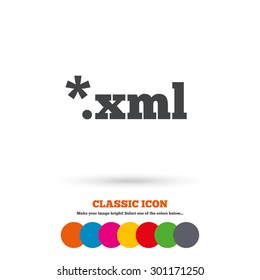 File document icon. Download XML button. XML file extension symbol. Classic flat icon. Colored circles. Vector