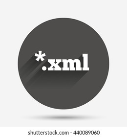 File document icon. Download XML button. XML file extension symbol. Circle flat button with shadow. Vector