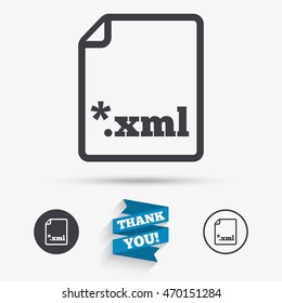 File document icon. Download XML button. XML file extension symbol. Flat icons. Buttons with icons. Thank you ribbon. Vector