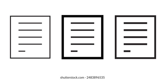 File document icon. lists note icons - paper report sign, documents notes icons button in filled, thin line, outline and stroke style Vector.