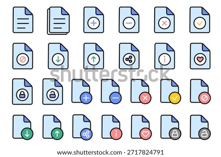 File and document icon set. Color outline style