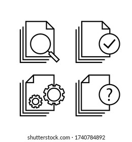 File document icon set. Contains such Icons as search, settings, approval of documents. Vector EPS10.