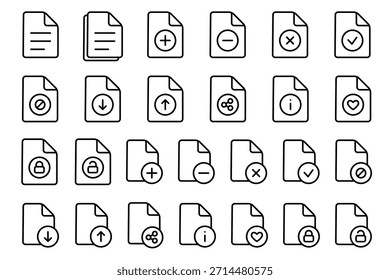 Conjunto de iconos de archivo y documento. Estilo de contorno de línea