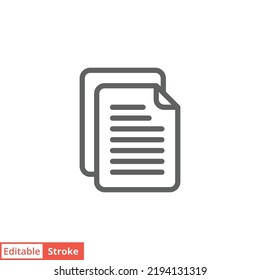 File document icon. Simple outline style. Two stacked pages, paper, business concept. Thin line vector illustration isolated on white background. Editable stroke EPS 10.