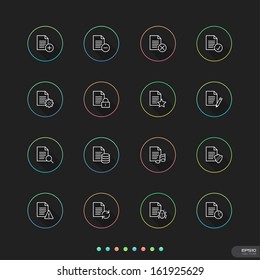 File and Document icons with color circle on black background - Vector illustration