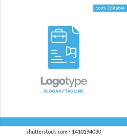 File, Document, Job, Bag Blue Solid Logo Template. Place for Tagline