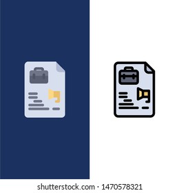 File, Document, Job, Bag  Icons. Flat and Line Filled Icon Set Vector Blue Background. Vector Icon Template background