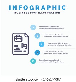 File, Document, Job, Bag Line icon with 5 steps presentation infographics Background. Vector Icon Template background