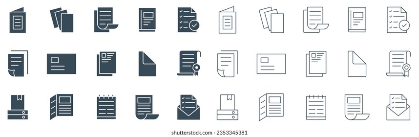 Symbol für die Dokumentlinie festlegen. Sammlung von Papier und Dateien, Verwaltungssymbole, Vektorgrafik