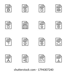 File document line icons set, outline vector symbol collection, linear style pictogram pack. Signs logo illustration. Set includes icons as financial report document, email, data archive folder, share