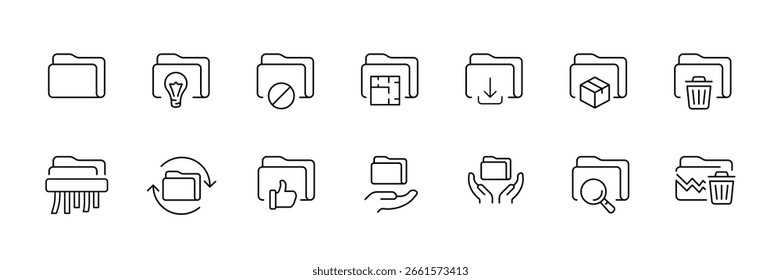 Conjunto de ícones de linha de documento e arquivo - elementos gráficos de estrutura de tópicos, minimalista e de organização de negócios