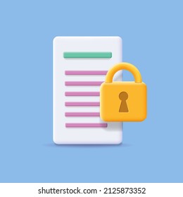 File Document Lock Security Icon. Locked file, protection symbol 3d vector