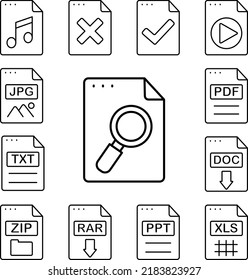 File, document, magnifier icon in a collection with other items