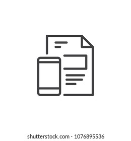 File document and mobile phone outline icon. linear style sign for mobile concept and web design. Smartphone and paper simple line vector icon. Symbol, logo illustration. Pixel perfect vector graphics