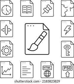 File, document, paint brush icon in a collection with other items