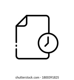 File, document, paper with clock outline icons. Vector illustration. Editable stroke. Isolated icon suitable for web, infographics, interface and apps.