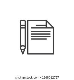 File document and pen outline icon. linear style sign for mobile concept and web design. Pen and paper simple line vector icon. Form symbol, logo illustration. Pixel perfect vector graphics