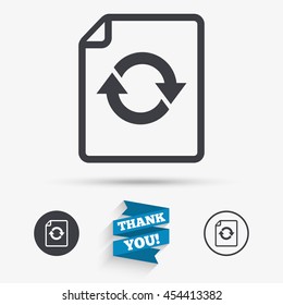 File document refresh icon. Reload doc symbol. Flat icons. Buttons with icons. Thank you ribbon. Vector