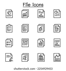 File, Document and Report icon set in thin line style