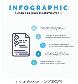 File, Document, School, Education Line icon with 5 steps presentation infographics Background. Vector Icon Template background