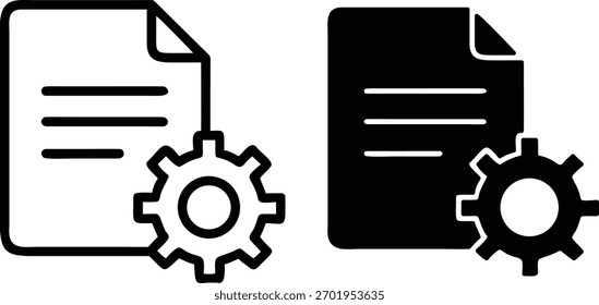 Arquivo Documento Configuração Configuração Gerenciamento de Processo Otimizar Ícone de Engrenagem Silhueta e Pictograma..eps