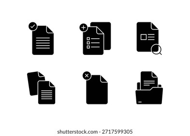 Conjunto de iconos de silueta de documento de archivo con varias acciones en estilo de Vector