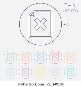 File document stop icon. Delete doc button. Remove file symbol. Thin line circle web icons with outline. Vector