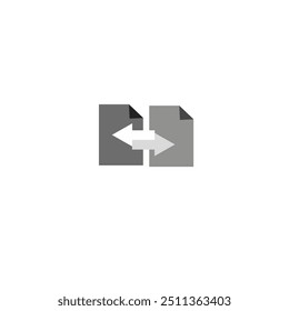 File and document transfer silhouette.Transfer. Two left right arrows. Data receive, file exchange sign. Web transfer symbol. File backup, logistic move, big change logo.
