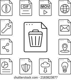 File, document, trash can icon in a collection with other items