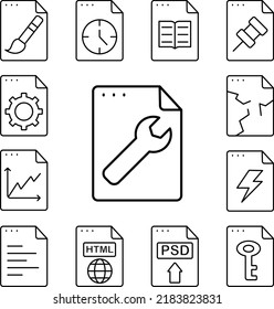 File, document, wrench icon in a collection with other items