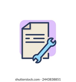 File document with wrench thin line icon. Adjusting, fixing, paper outline sign. Repair and maintenance concept. Vector illustration symbol element for web design and apps