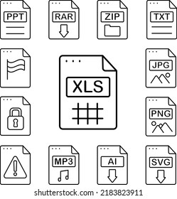 File, document, XLS icon in a collection with other items