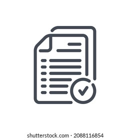 File and Documents with check mark line icon. Approved document vector outline sign.